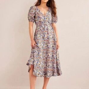 Boden Dress Floral Paisley Cotton Tie Belt Midi Size 6P 6 Petite